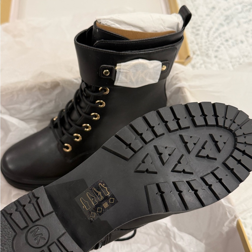 Michael Kors Black Lace-Up Boots with Gold Accents - Picture 4 of 9